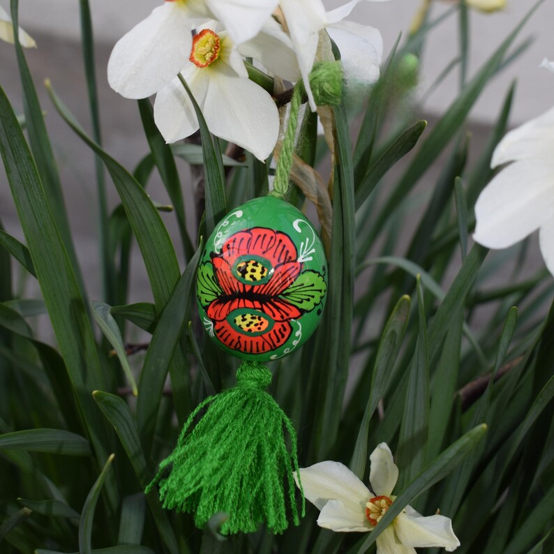 Hand painted wooden Easter egg ornaments with tassels