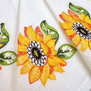 Sunflower Embroidered Linen Napkins Set with Bread Basket