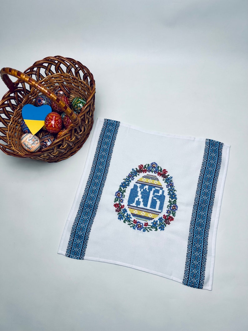 Orthodox Easter Basket Cover, Easter napkin with egg embroidery, Embroidered easter table decor, Coton napkin, Ukrainian Gift for easter image 8