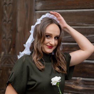 White polka dot mantilla veil with lace trim