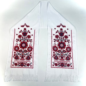 Embroidered red and white Slavic towel