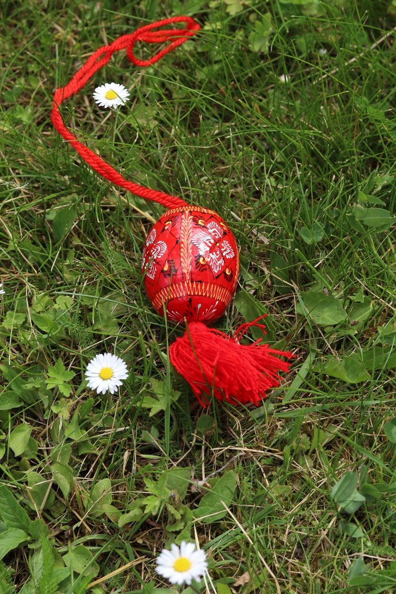 Hand-painted Ukrainian pysanka Easter egg ornaments with tassels