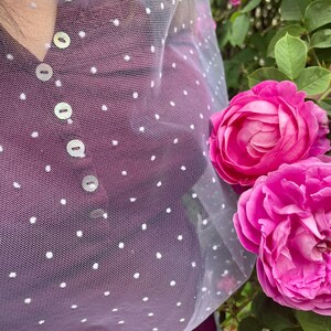 Elegant white polka dot tulle head scarf for women