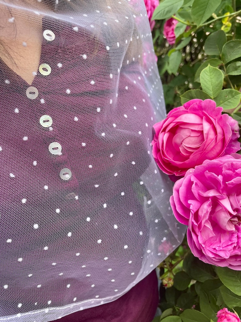 Elegant white polka dot tulle head scarf for women