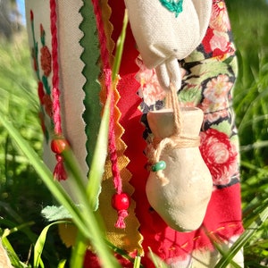 Handmade Slavic Folk Doll Mother with Baby – Traditional Motanka Style Fabric Doll with Embroidery, Symbolic Rustic Home Decor Gift