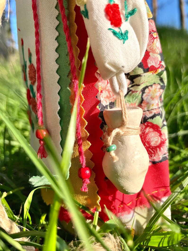 Handmade Slavic Folk Doll Mother with Baby – Traditional Motanka Style Fabric Doll with Embroidery, Symbolic Rustic Home Decor Gift