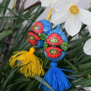 Mini hand painted floral Easter egg ornaments with tassel