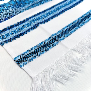 Blue Ukrainian wedding towel, Cotton Ukrainian rushnyk, Ceremonial rushnyk, Large table runner, Home decor, Rustic ethnic textile rushnyk Blau