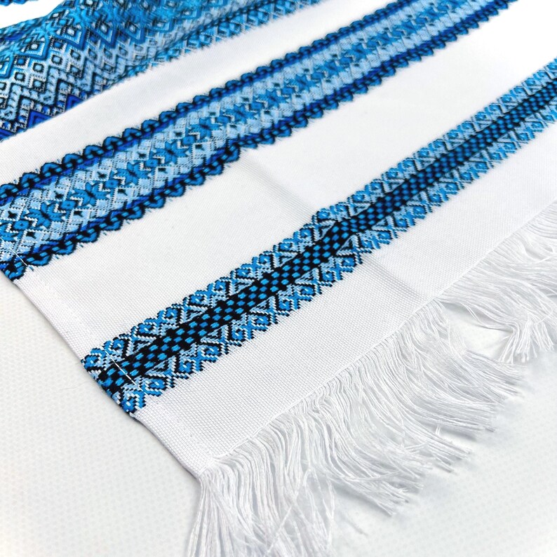 Blue Ukrainian wedding towel, Cotton Ukrainian rushnyk, Ceremonial rushnyk, Large table runner, Home decor, Rustic ethnic textile rushnyk Blau