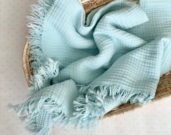 Baby fringe swaddle blanket, Mint 4 layers blanket, Muslin swaddle blanket, Receiving blanket, Super soft absorbent blanket, Newborn gifts