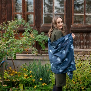 Floral embroidered linen scarf shawl wrap