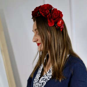Handmade red floral headband