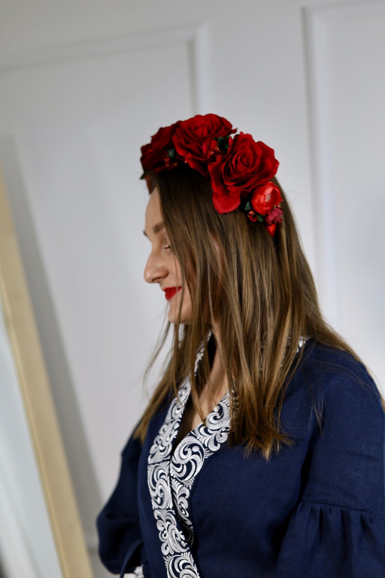 Handmade red floral headband