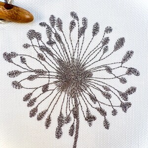 Linen tote bag with dandelion print and wooden button