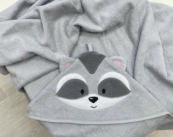 Raccoon hooded bath towel, Hooded baby towel, Animal hooded towel, Gift for birthday, Christmas gift, Baby hooded towel, Gift for baby