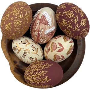 Hand painted decorative eggs set, Neutral spring home decor, Handmade rustic egg collection, Natural tones table accent