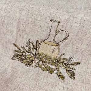 Linen beige runner with greek embroidery, Italian linen table runner with olives, Housewarming gift, Dining runner, Easter table runner image 8