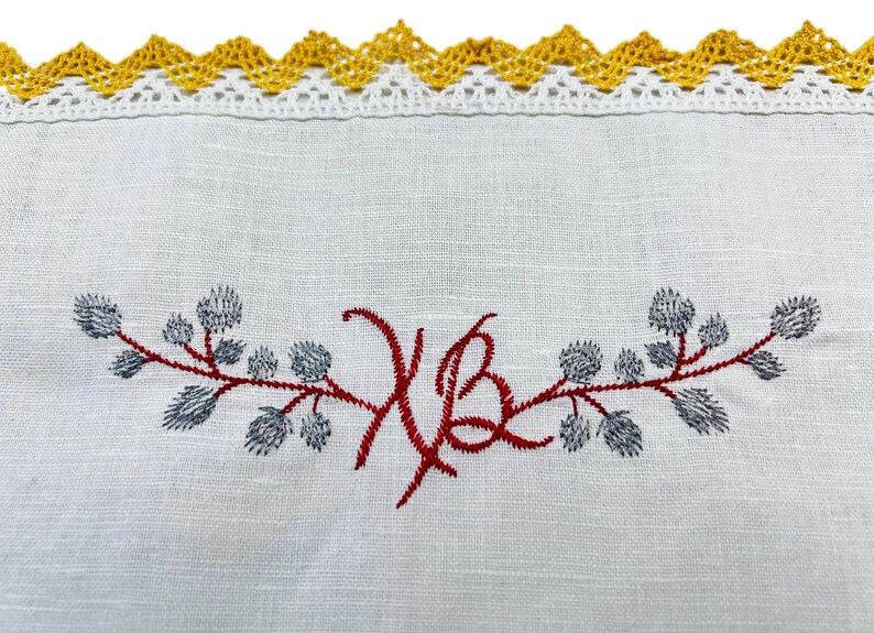 Embroidered Easter Basket Cover, White Linen Cloth with Chick and Easter Eggs, Spring Holiday Bread Basket Liner with Lace Trim