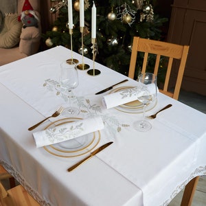 Christmas Cloth Napkins, Embroidered napkins, Set of 6 Large dinner napkins, Table napkins, Wedding napkins, White Silver Gold napkins image 4
