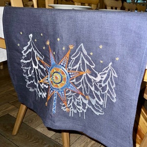 Embroidered linen Christmas table runner