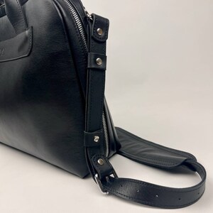 Handmade Black Leather Weekender / Work Bag – Wide-Mouth Zip, Removable Shoulder Strap, Minimalist Travel Duffel, Gift for Him