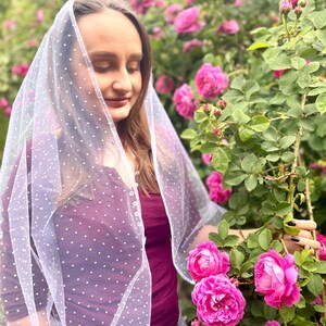 Elegant white polka dot tulle head scarf for women