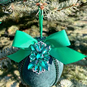 Set of green handmade Christmas tree decorations