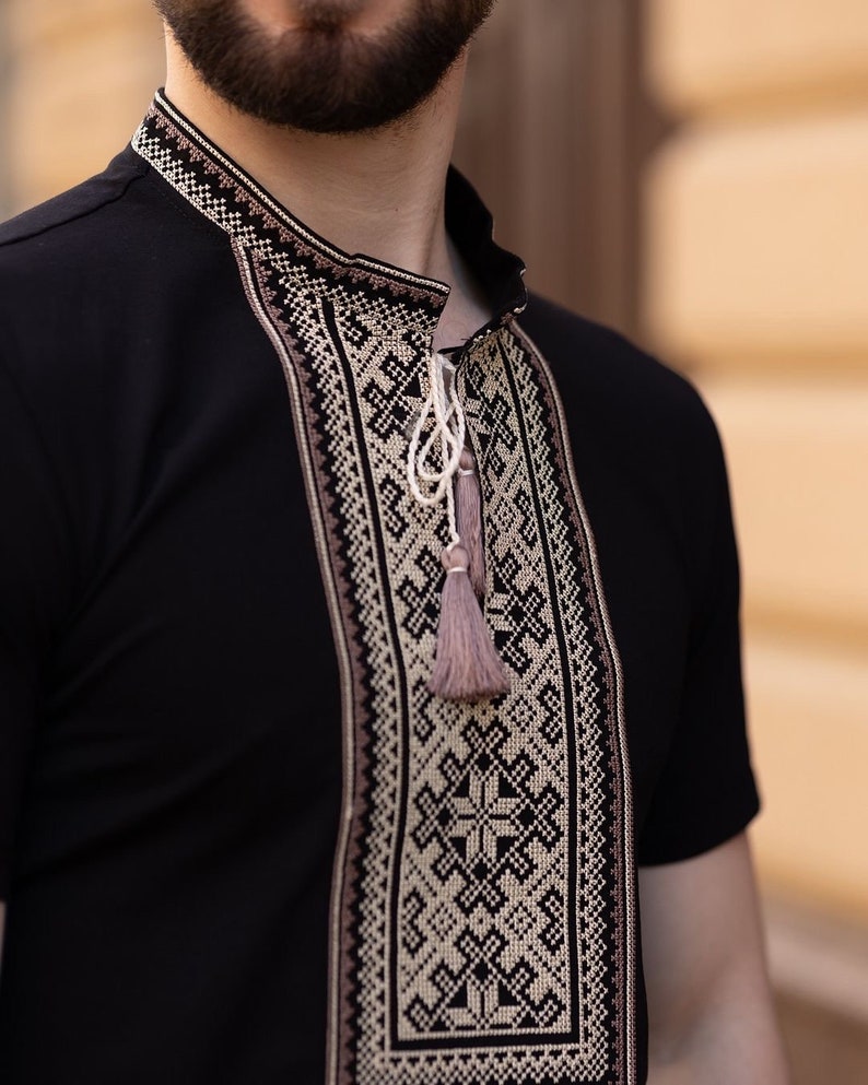 Black cotton embroidered shirt