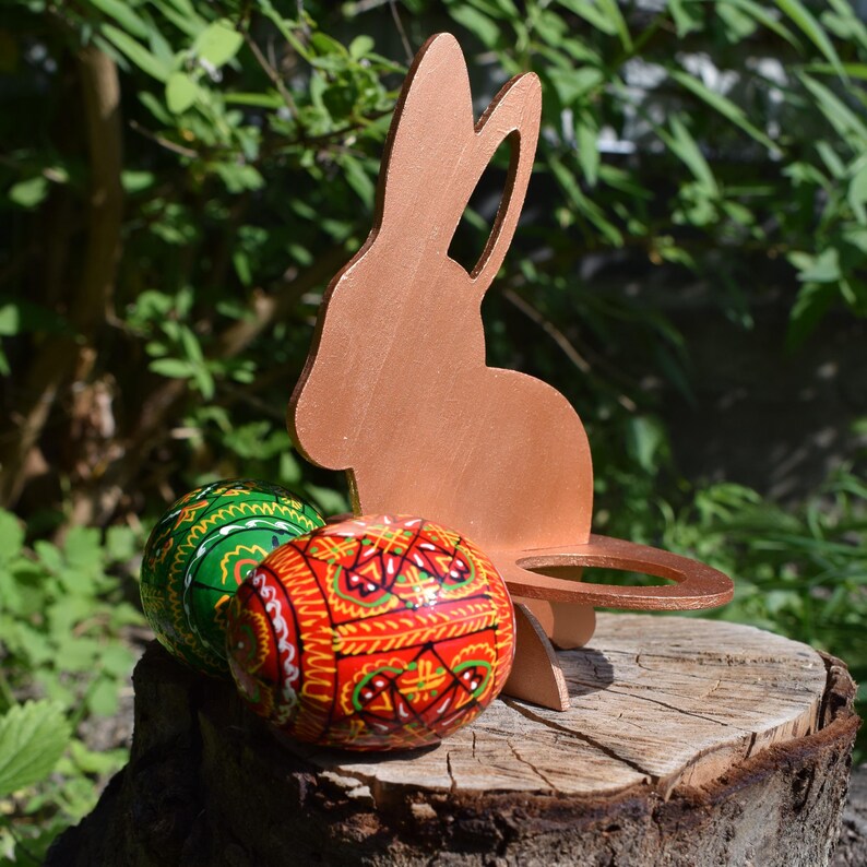 Custom сolor hand painted bunny Easter egg holder for 2 eggs , Wooden rabbit stand, Pysanky display, Spring table centerpiece, Gift decor