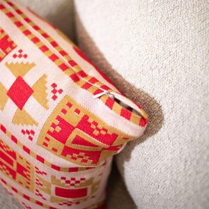 Christmas pillowcase 40x40 cm with three scandinavian gnomes, Red and Yellow nordic cushion cover, Holiday throw pillow cover with zipper