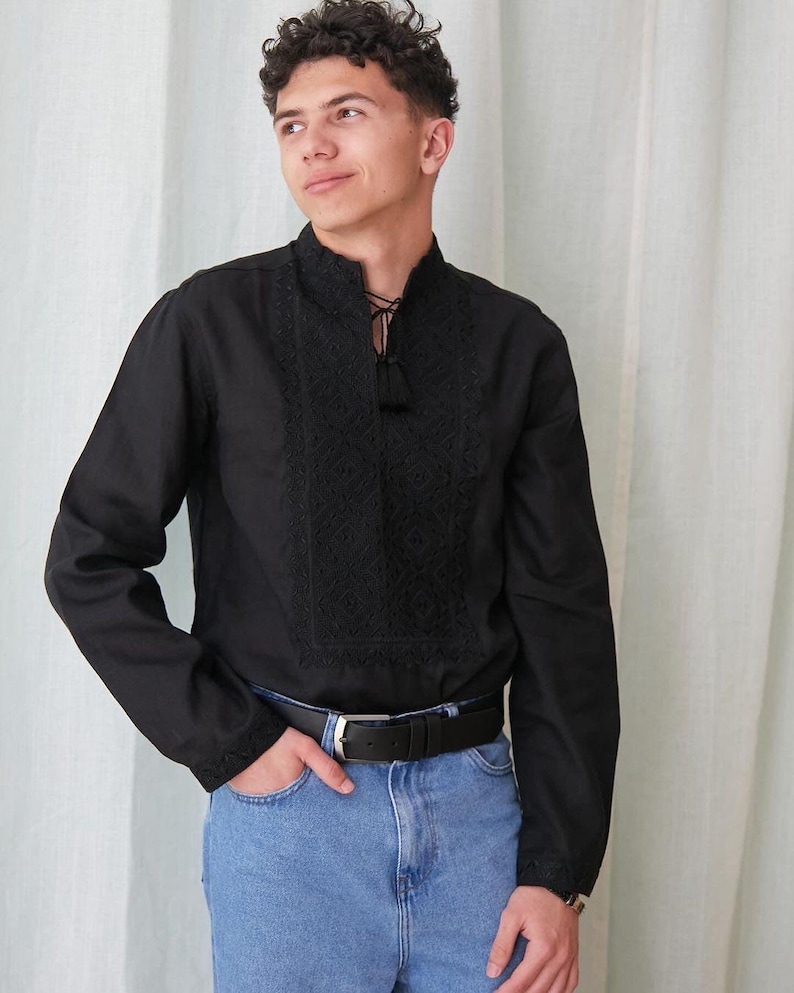 Men's black embroidered shirt