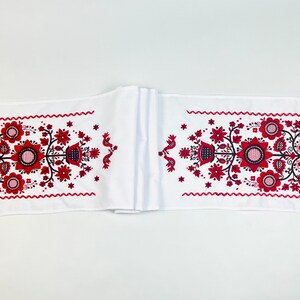Embroidered red and white Slavic towel