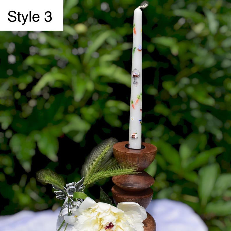 Hand painted taper candle with dessert and sweet treats design, Decorative food-themed candle, 22cm Height, 2cm Base Diameter