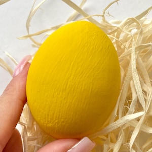 Hand painted lemon yellow Easter egg, Minimalist spring egg decor, Bright yellow holiday ornament, Easter basket filler gift idea