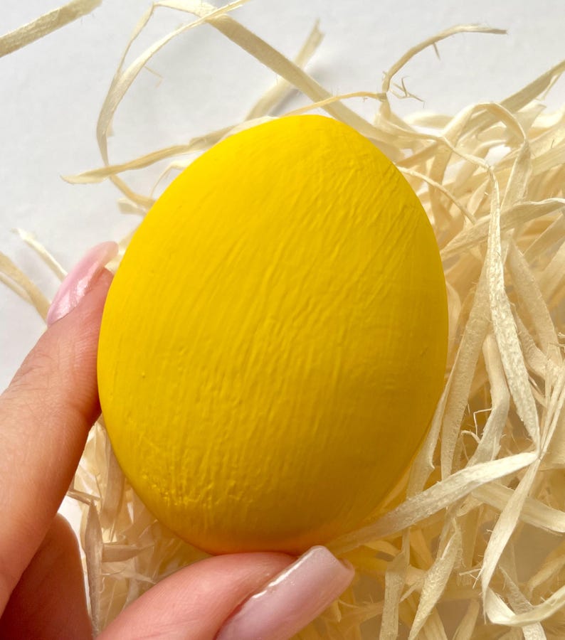 Hand painted lemon yellow Easter egg, Minimalist spring egg decor, Bright yellow holiday ornament, Easter basket filler gift idea
