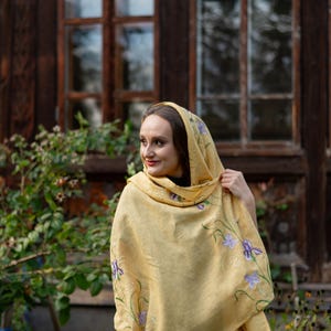 Embroidered linen shawl