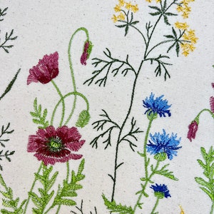 Embroidered Canvas Tote Bag with Wildflower Design