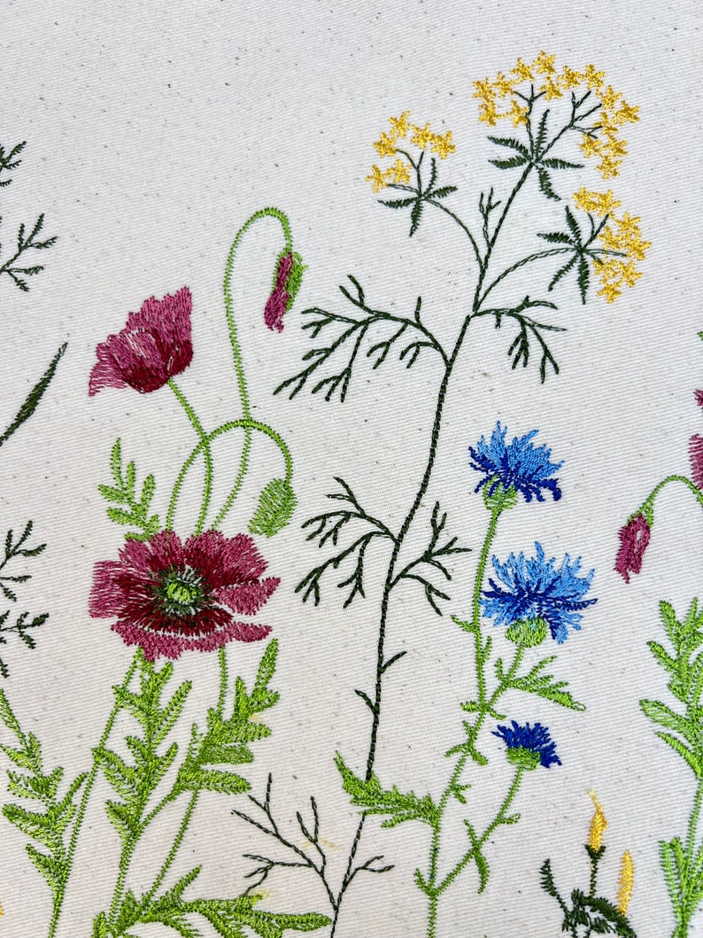 Embroidered Canvas Tote Bag with Wildflower Design
