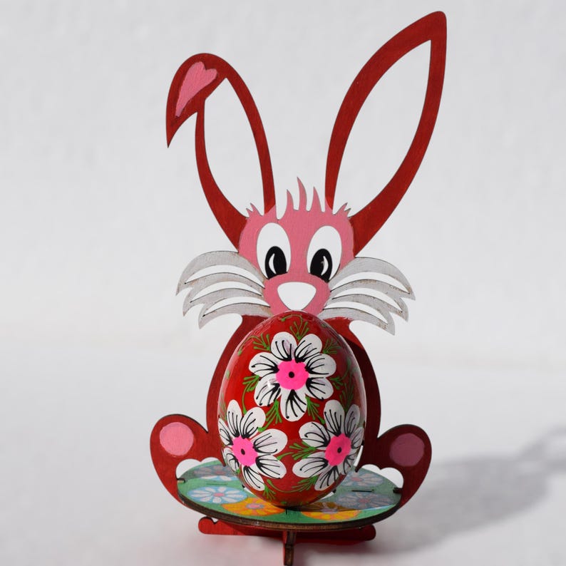 Hand painted wooden Easter egg with bright folk art floral pattern