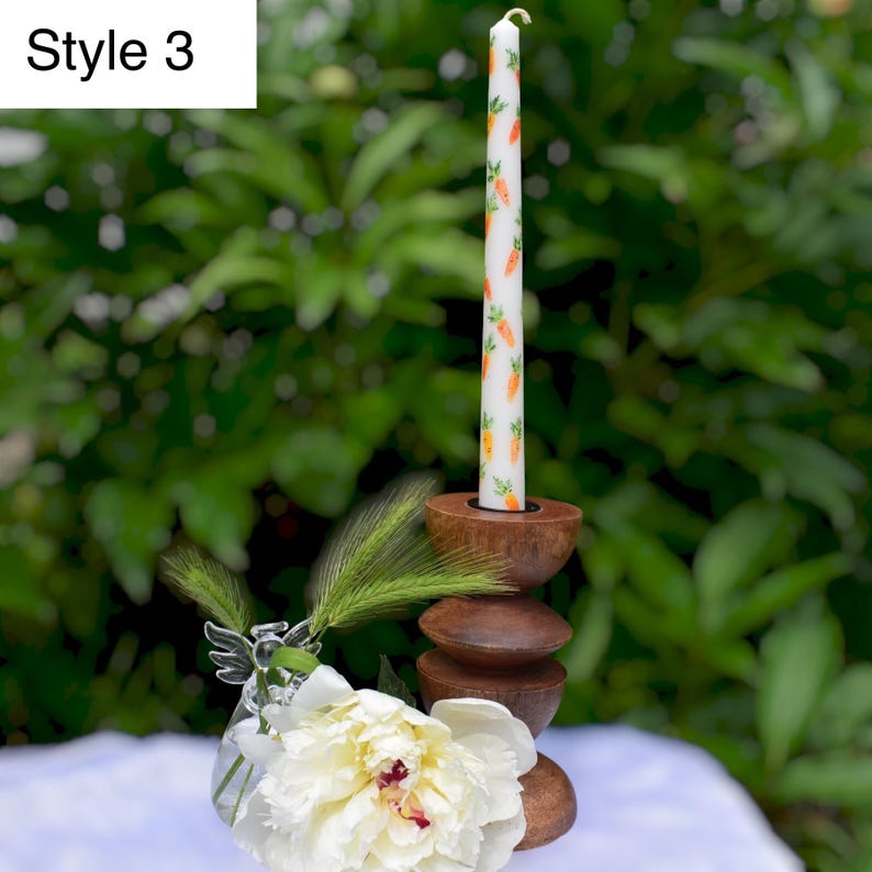 Hand painted taper candles, 22 cm dinner candles with bees, carrots, lemons, blueberries, avocados & nests, Spring decor, 2 cm base