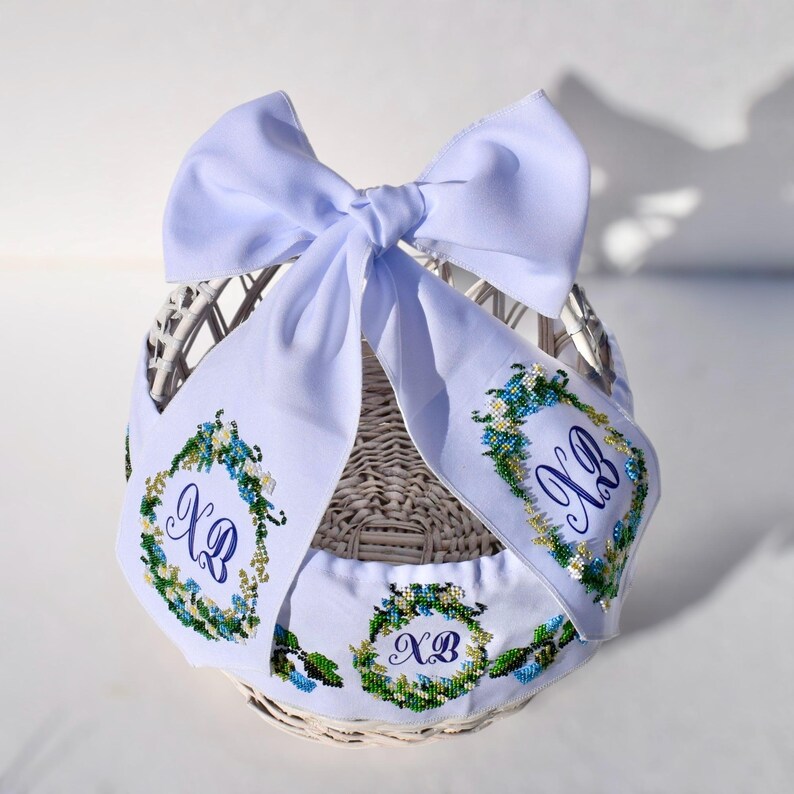Embroidered Easter basket bow and band set with XB monogram