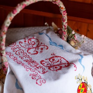 Ukrainian Pysanky hand embroidered basket cover