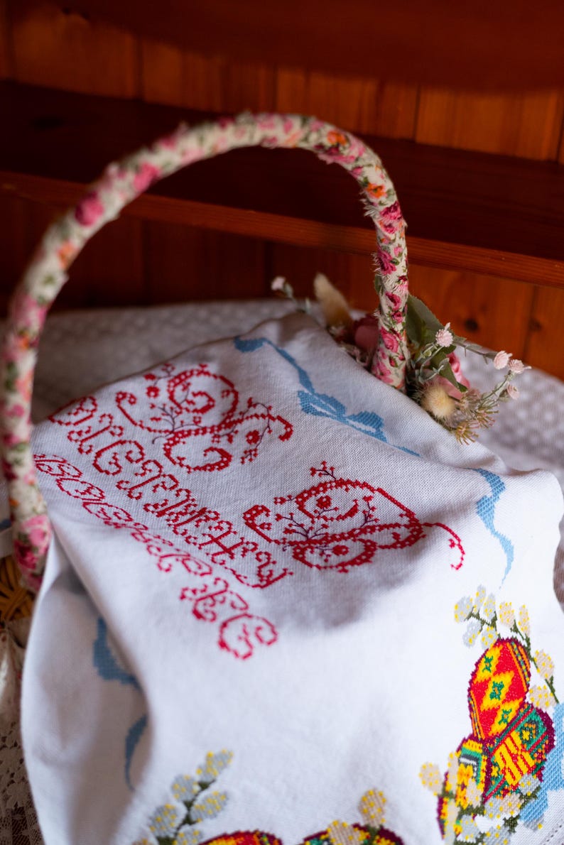 Ukrainian Pysanky hand embroidered basket cover