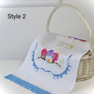 Orthodox Easter Basket Cover Towel with XB Embroidery, Lace Trim, Floral Eggs and Pussy Willow, Slavic Rushnyk for Blessing & Decor