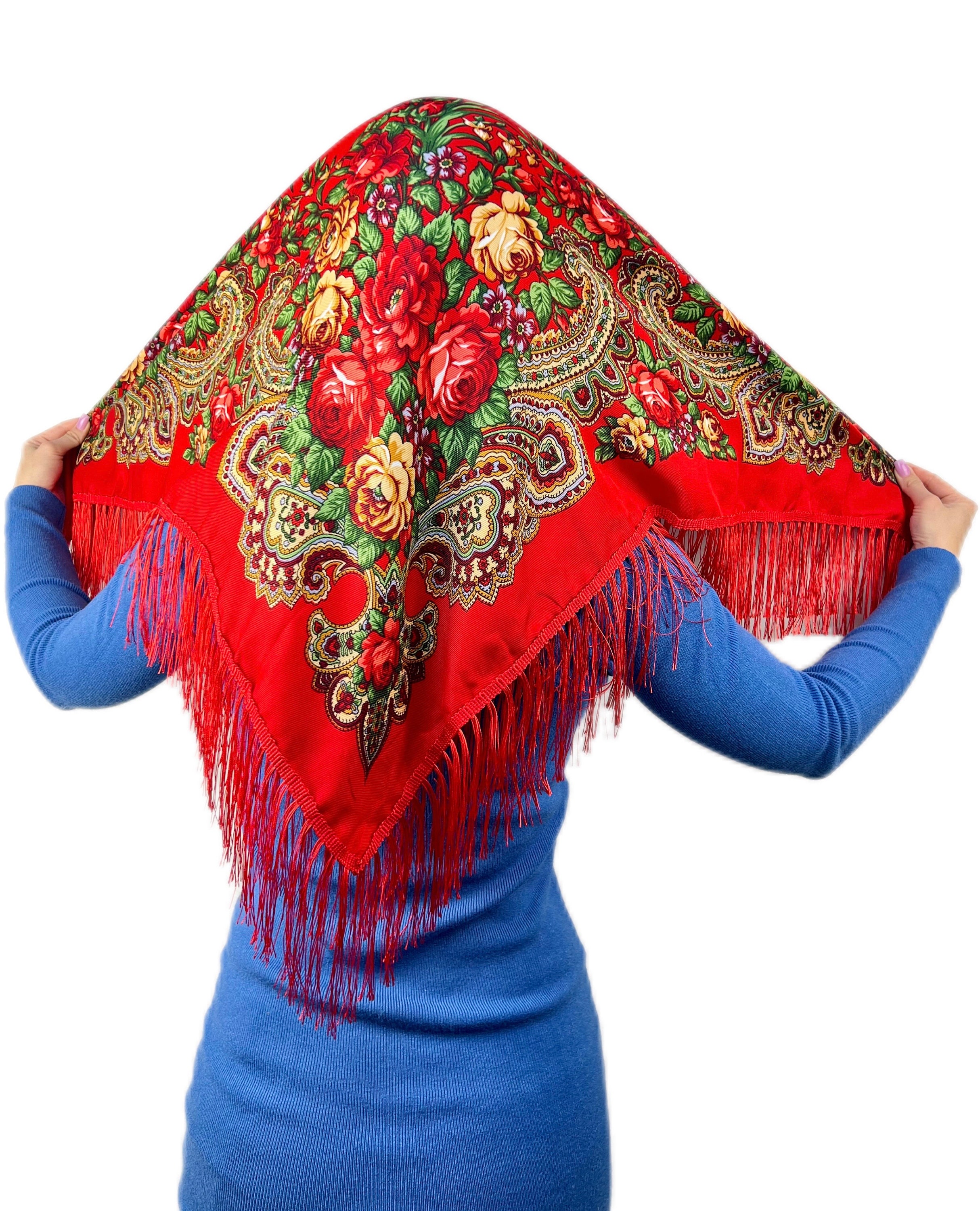Blue Slavic Shawl, Ukrainian Shawl With Fringe, Wool Scarf, Bohemian ...