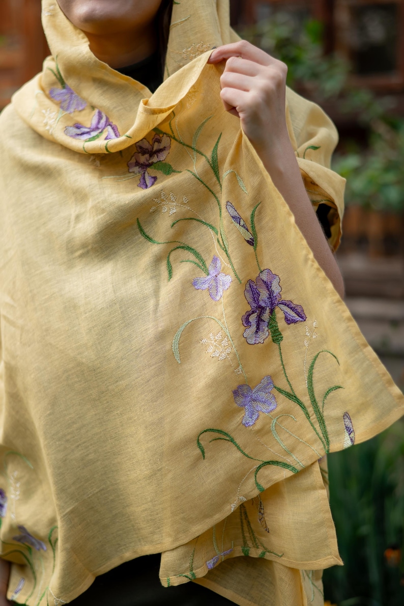 Embroidered linen shawl
