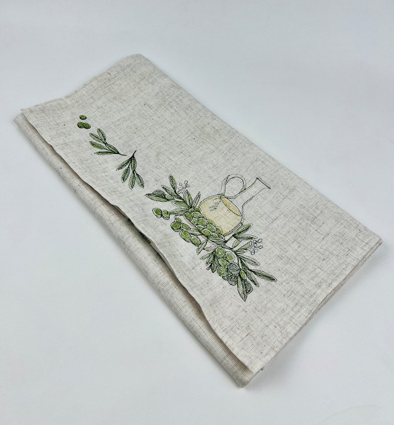 Olive Embroidered Runner, Linen Italian Rug, Vegetable Kitchen, Kitchen Tuscan Decor, Olive Branch Table Topper image 6