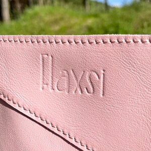 Handmade blush pink leather cosmetic bag
