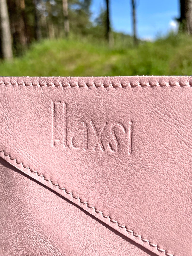 Handmade blush pink leather cosmetic bag