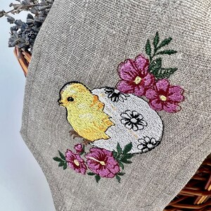 Easter basket linen bow with embroidered bunny